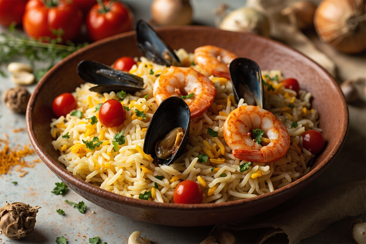 Saffron Seafood Rice with Mussels and Shrimp