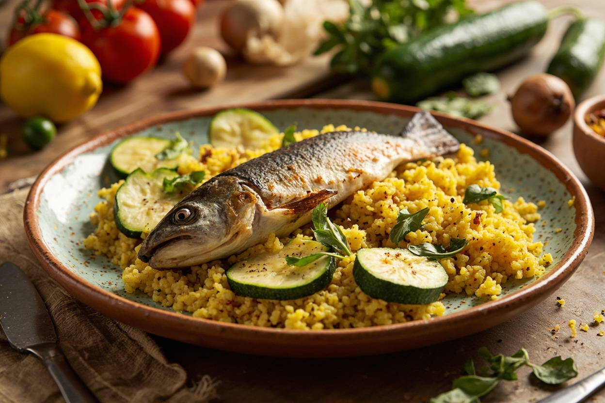 Saffron Trout Couscous with Zucchini