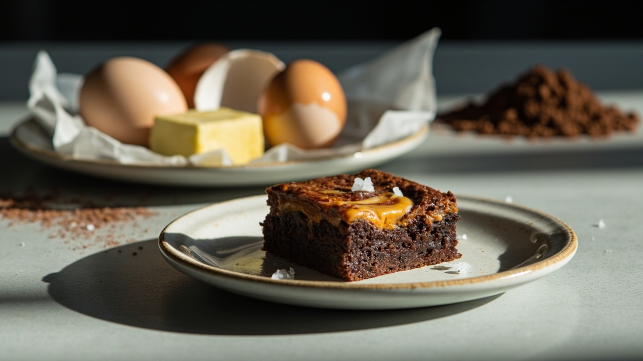 Salted Butter Caramel Brownies with Sriracha Swirl