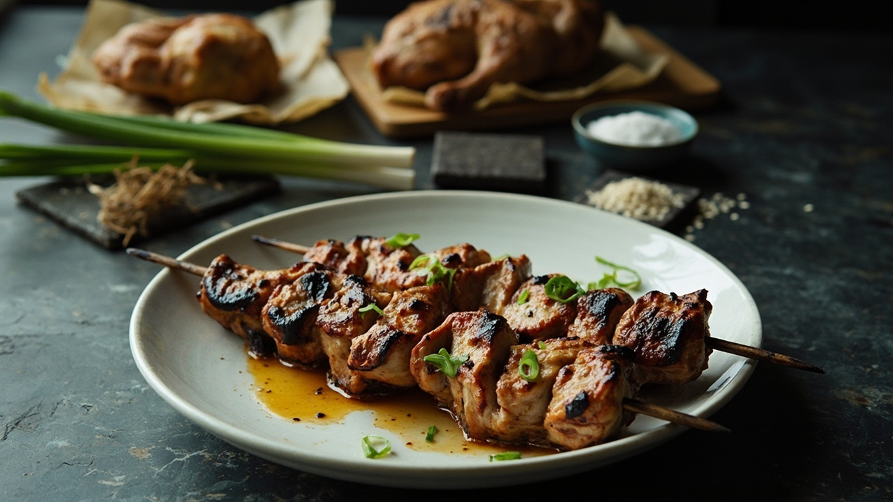 Salted Chicken Thigh Skewer with Scallion and Sesame Oil