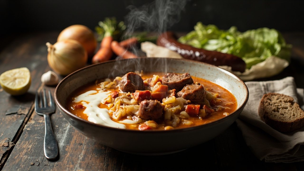 Sausage and Cabbage Stew with Paprika and Sour Cream