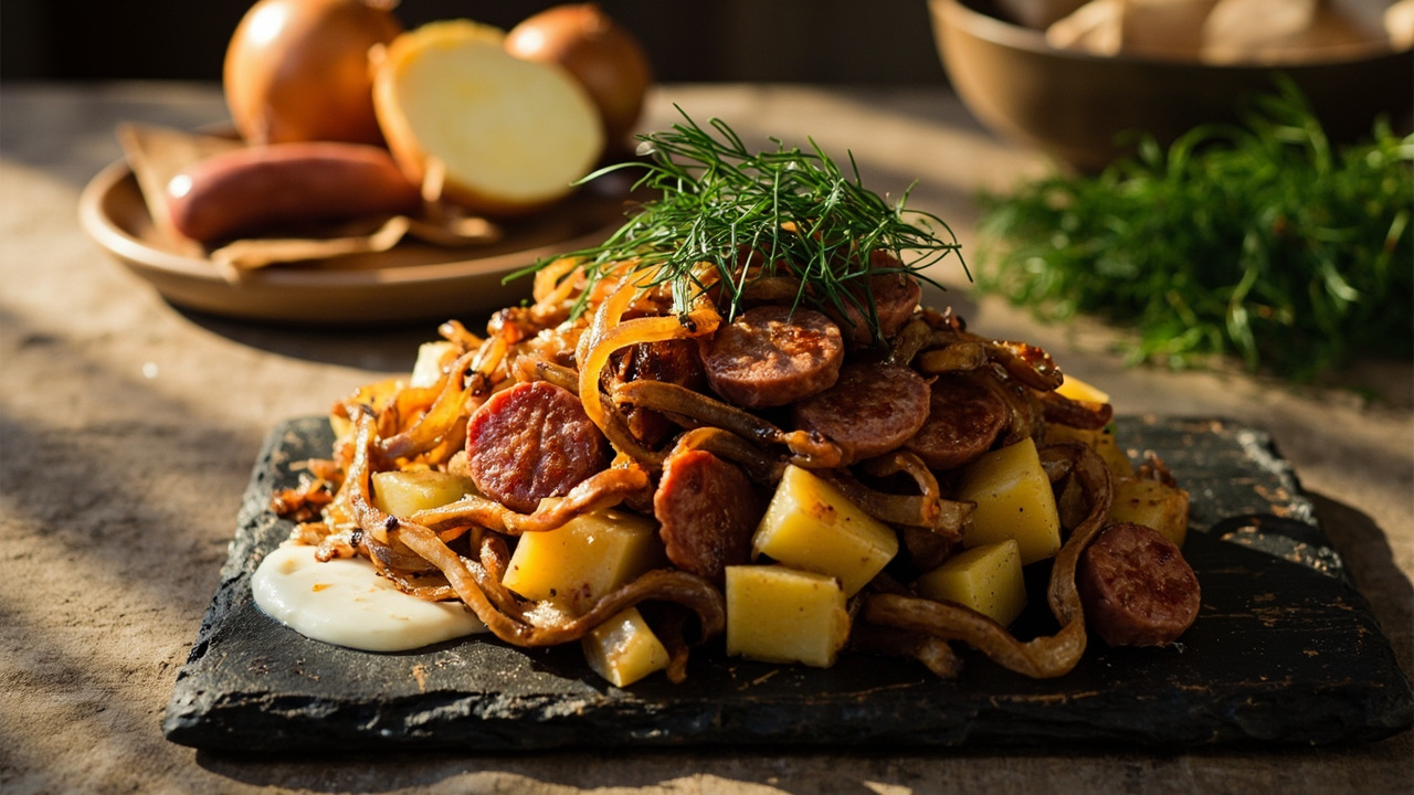 Sausage and Potato Hash with Butter-Fried Onions