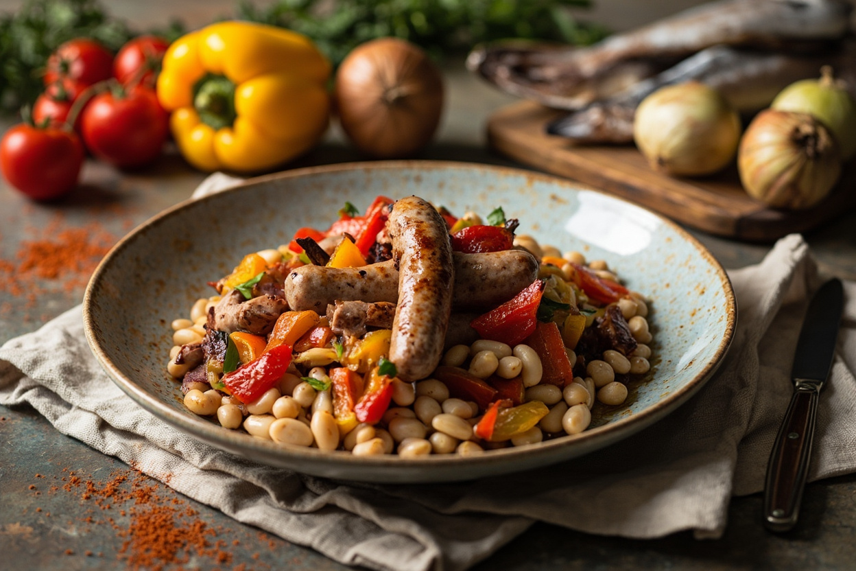 Sausage and White Bean Traybake with Peppers
