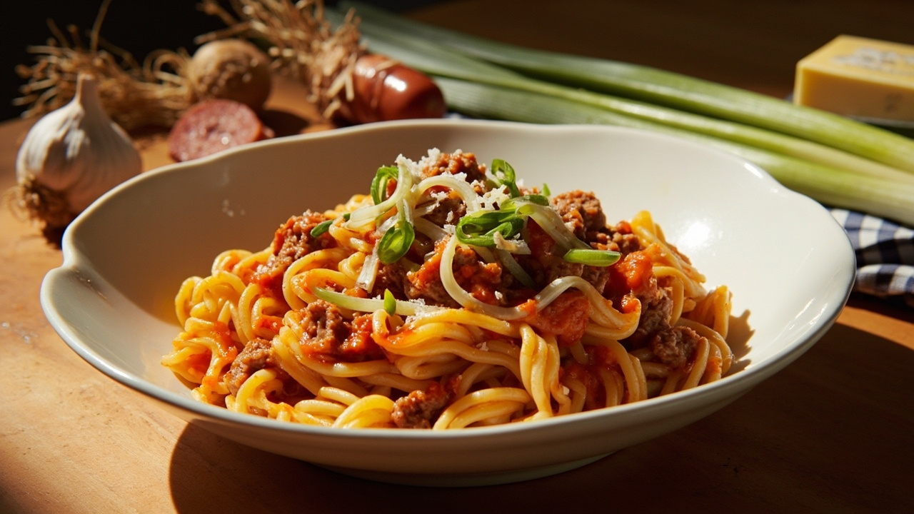 Sausage Fusilli with Scallion and Sriracha Butter