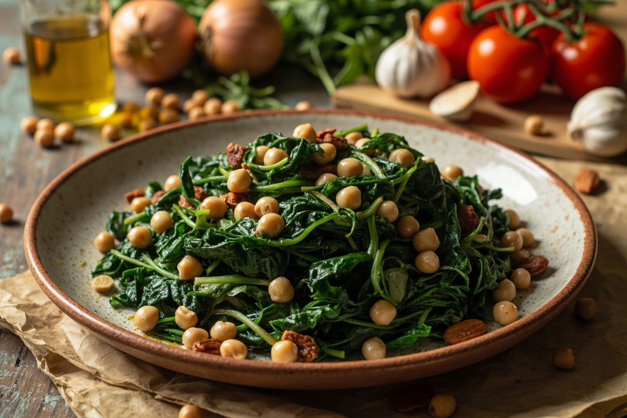 Sautéed Spinach with Chickpeas and Almonds