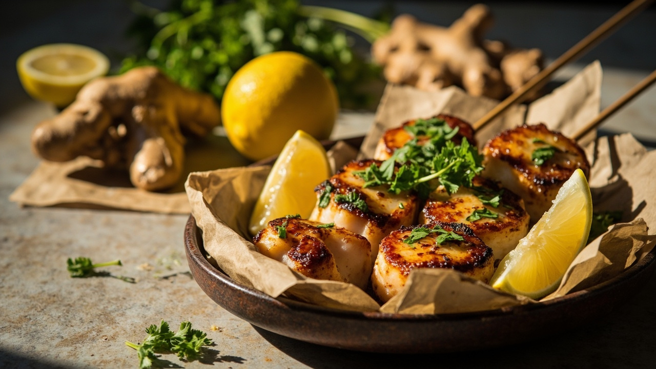 Scallop Skewers with Ginger-Cumin Butter