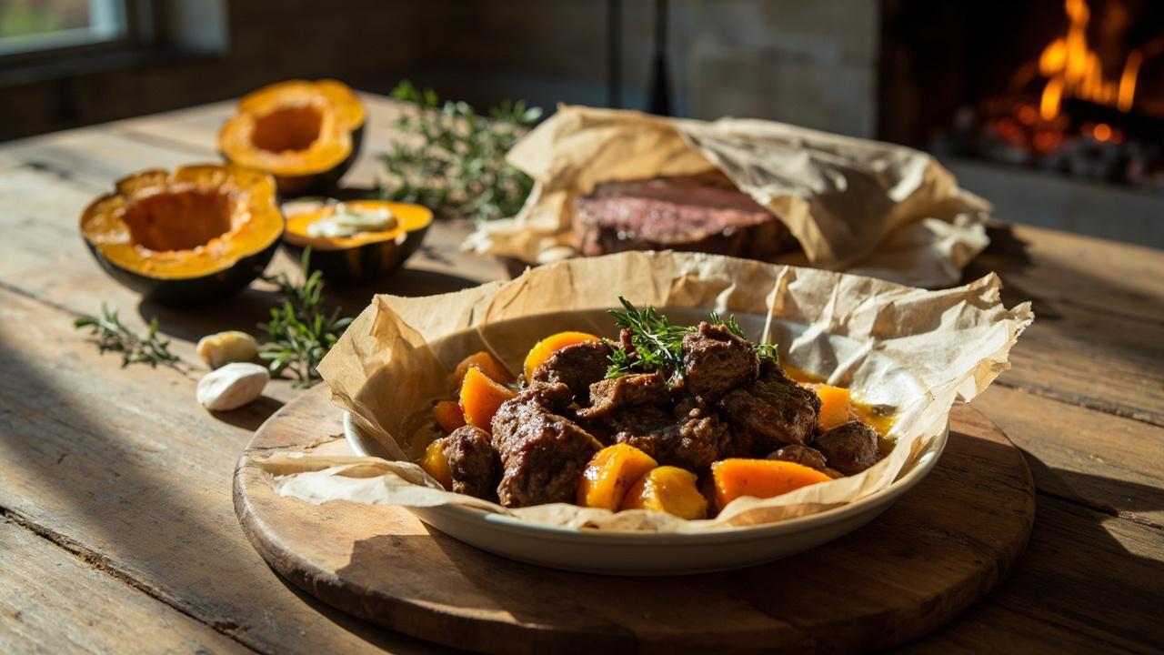 Seared Beef Steak Packets with Butternut and Herbs