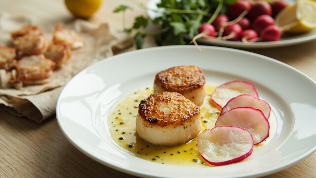 Seared Scallop with Radish and Herb Butter