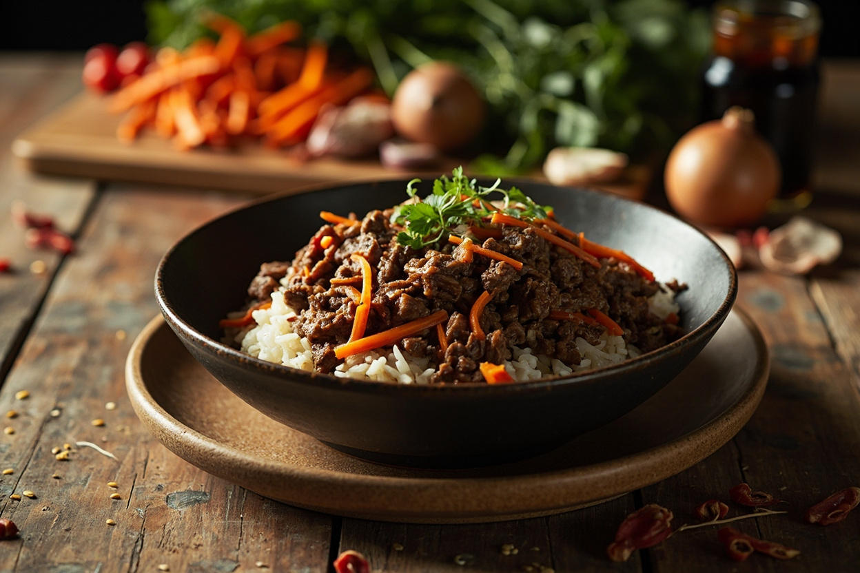 Sesame Beef and Carrot Stir-Fry Bowl