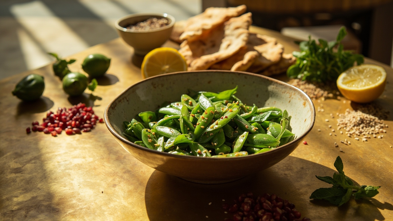 Sesame Snap Pea and Mint Salad with Lemon Olive Oil
