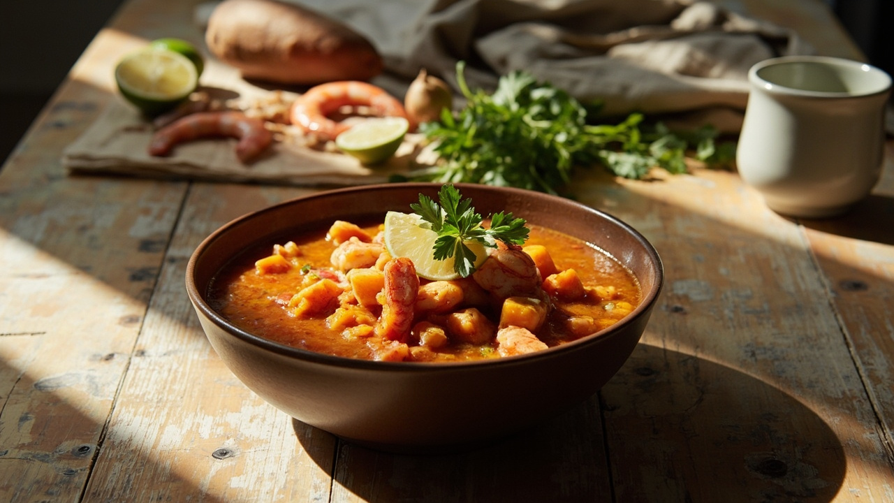 Shrimp and Sweet Potato Locro with Fresh Cilantro