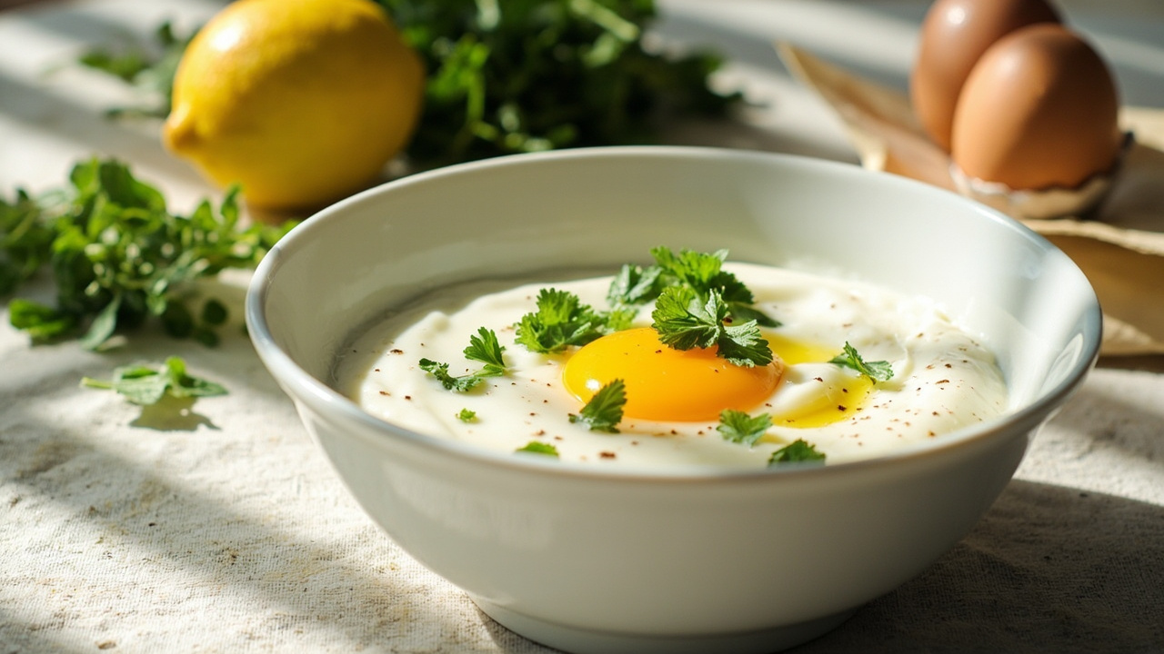 Silky Yogurt Bowl with Soft Egg and Herbs