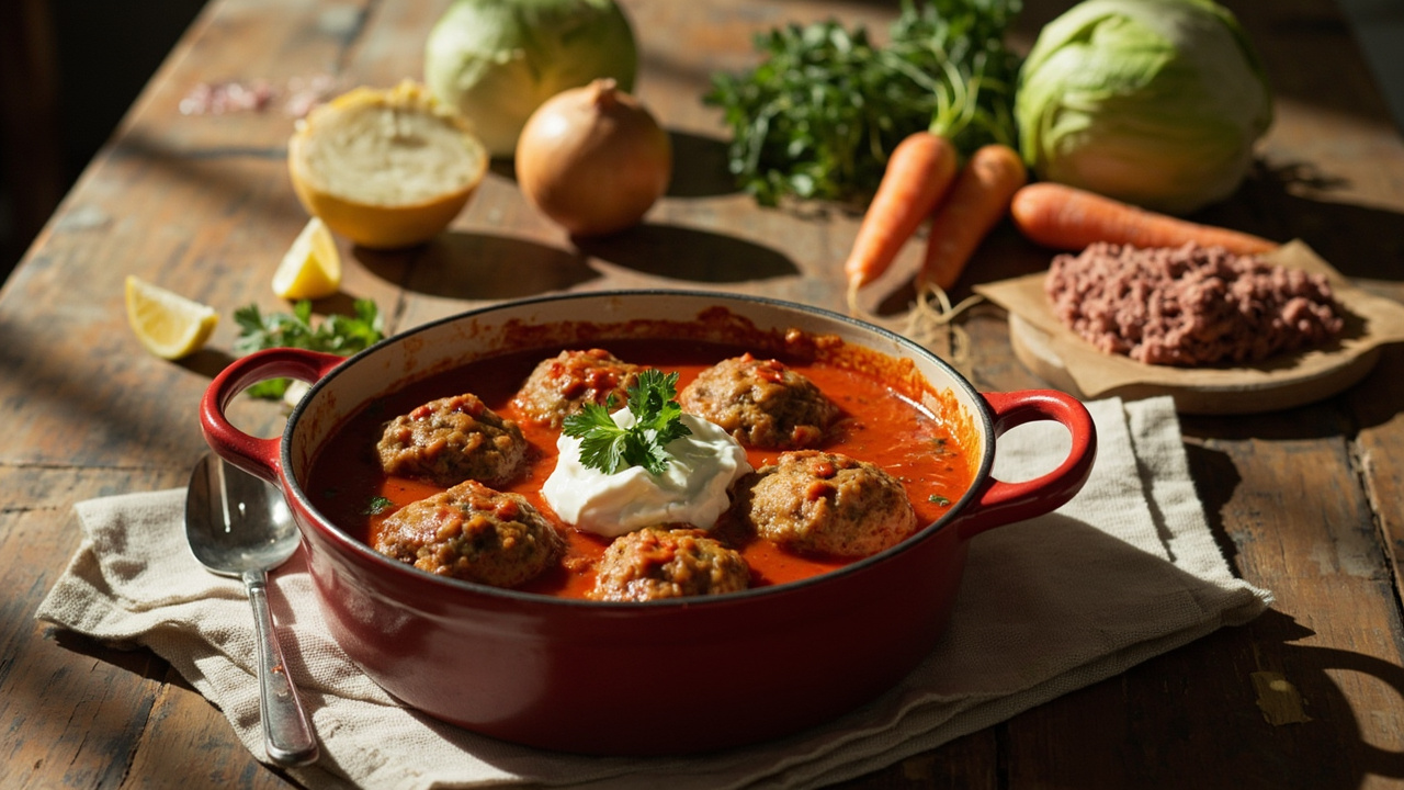 Simple Cabbage and Beef Rissoles Baked in Tomato Sauce