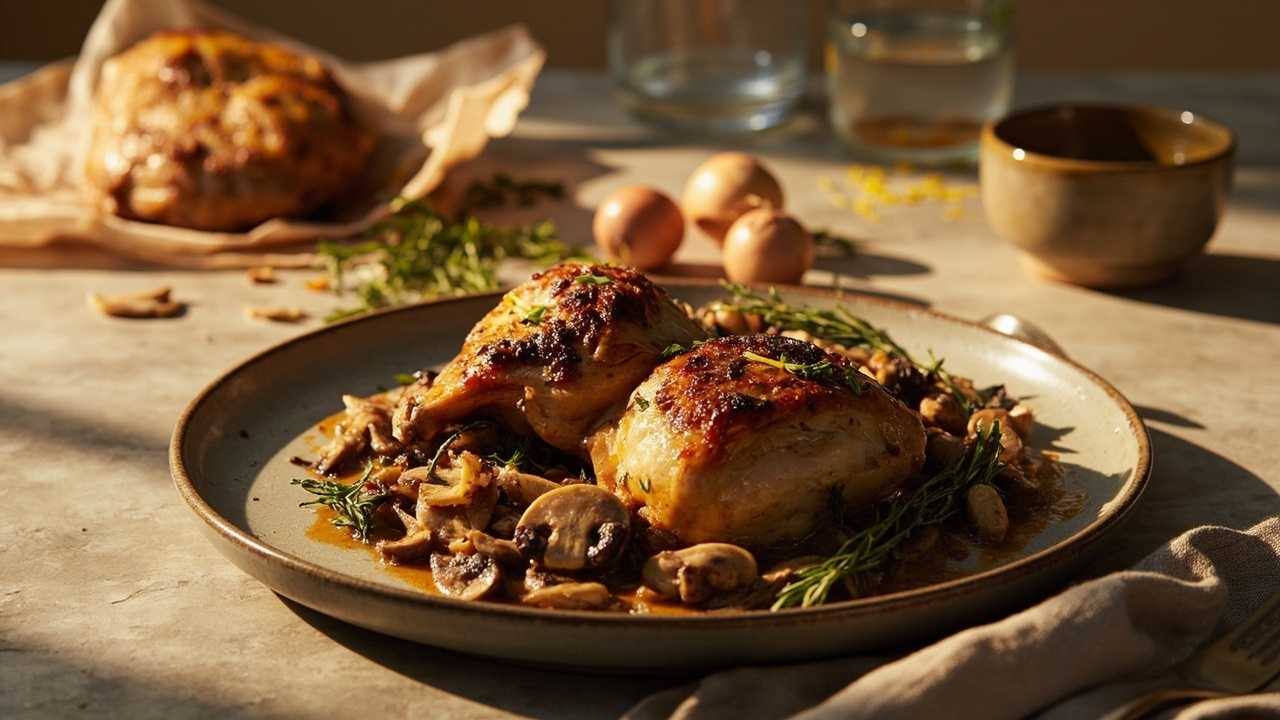 Slow-Roasted Chicken Thighs with Herb Butter and Wild Mushrooms