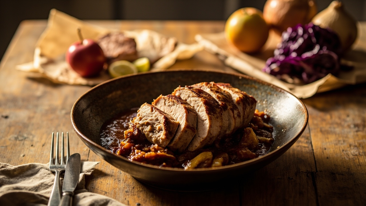 Slow-Roasted Pork Loin with Apple and Cabbage