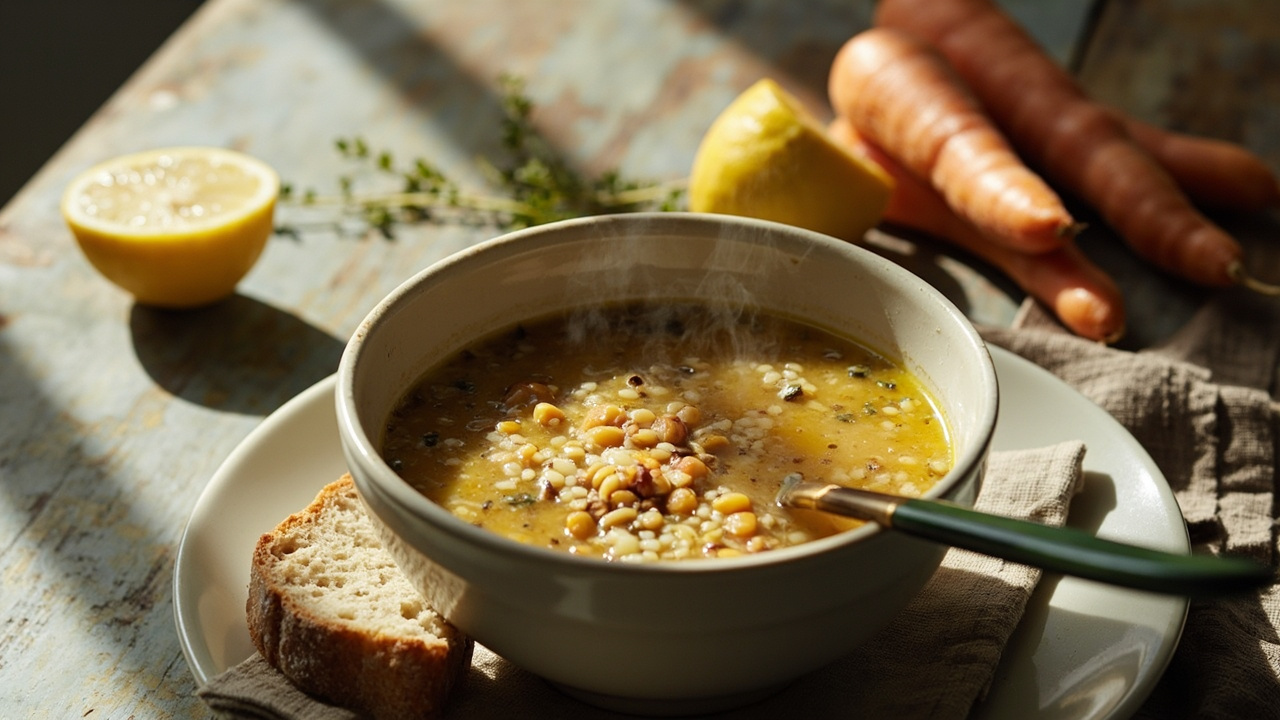 Slow-Simmered Lentil and Quinoa Soup with Thyme and Lemon