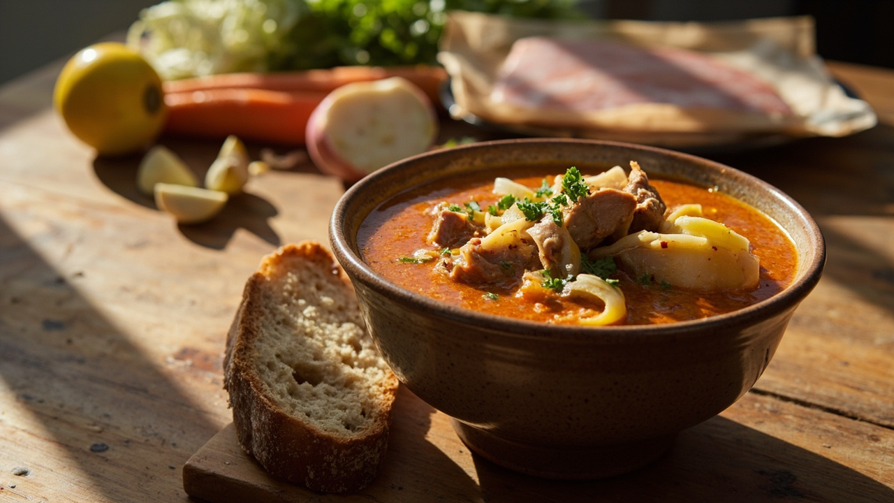 Slow-Simmered Pork Belly and Cabbage Stew with Lemon and Paprika