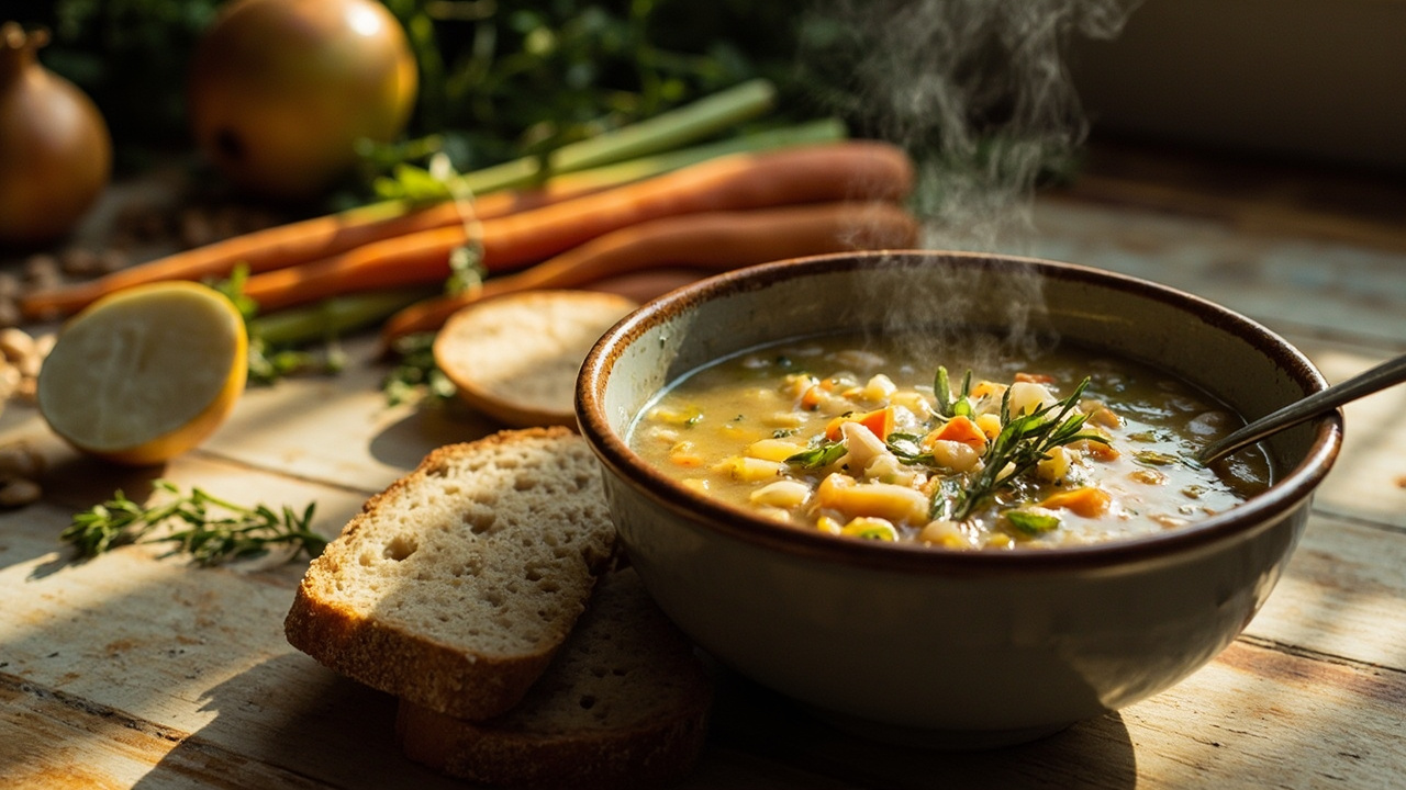 Slow-Simmered White Bean and Lentil Soup with Thyme and Lemon