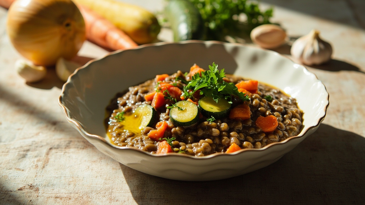 Slow-Stewed Lentils with Zucchini and Herbs