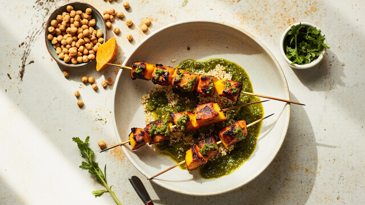 Smoked Paprika Chickpea & Butternut Squash Skewers with Chimichurri