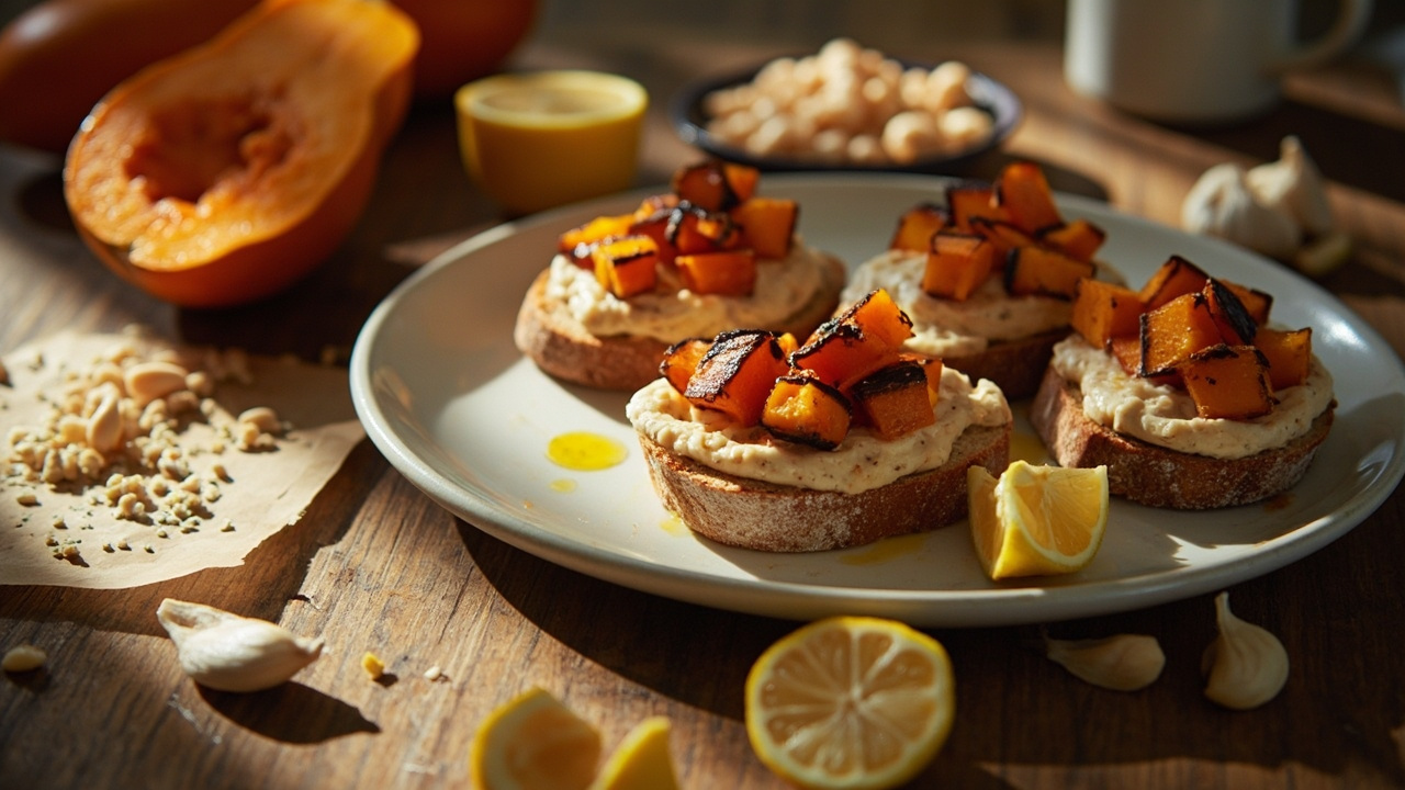 Smoked Paprika Roasted Butternut Squash Crostini with White Bean Mash