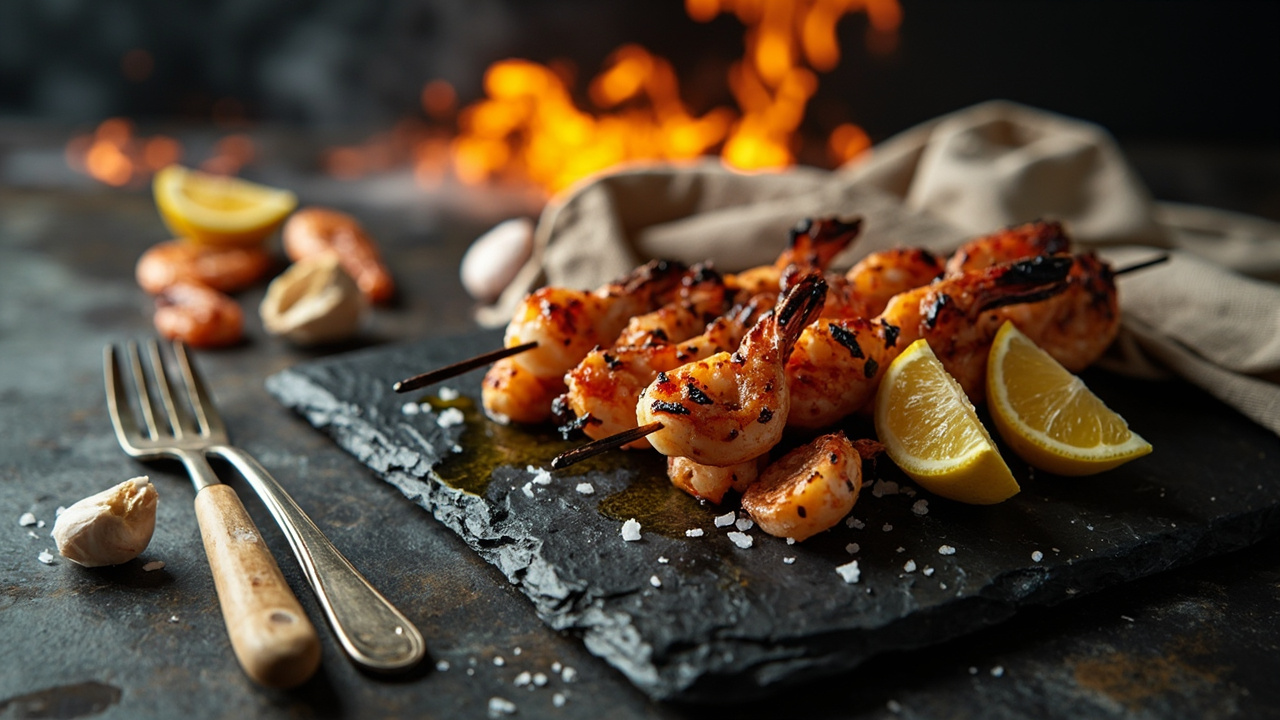 Smoked Paprika Shrimp Skewers with Charred Lemon and Garlic