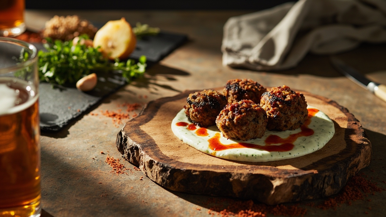 Smoky Buckwheat Koftas with Mint Yogurt and Sriracha Drizzle