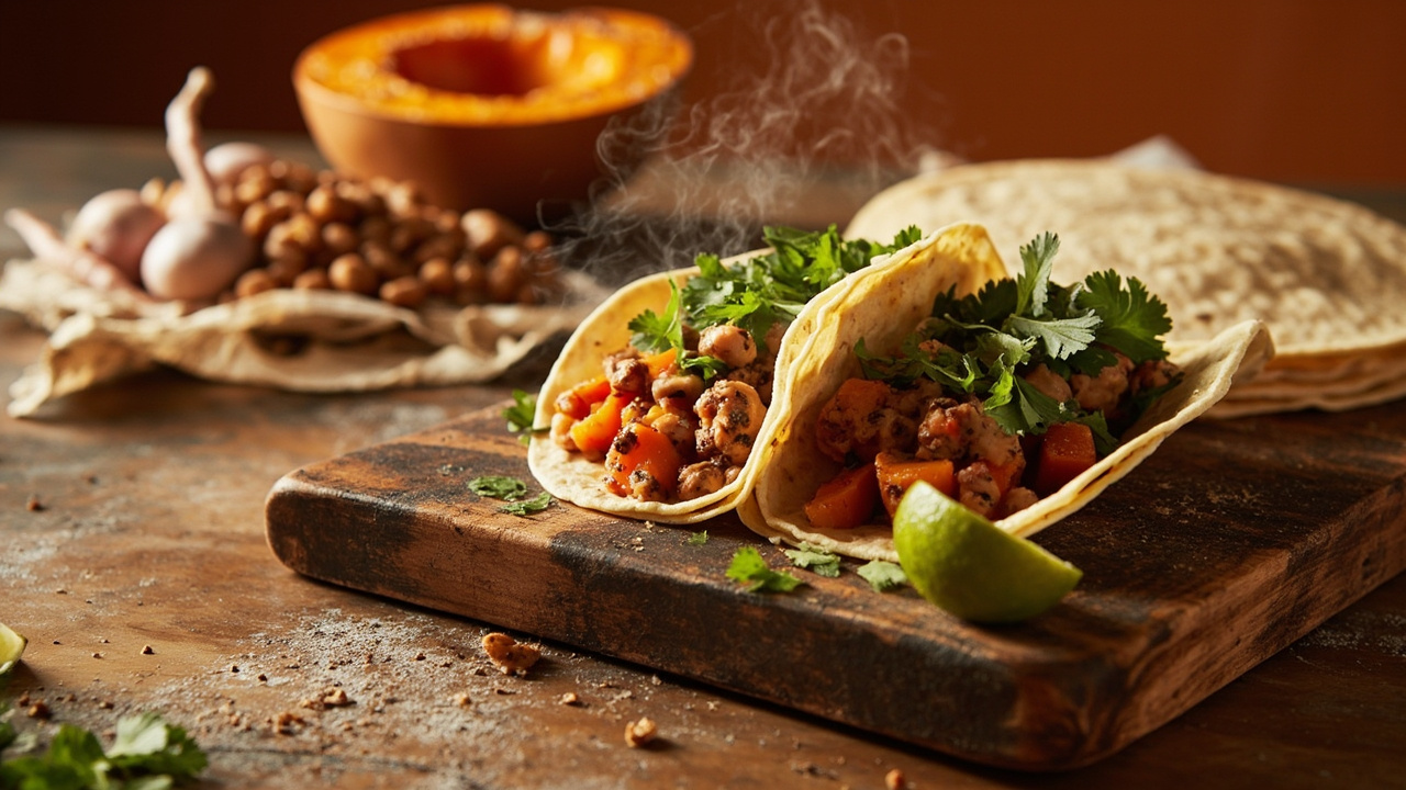 Smoky Butternut and Bean Tacos with Paprika Crema