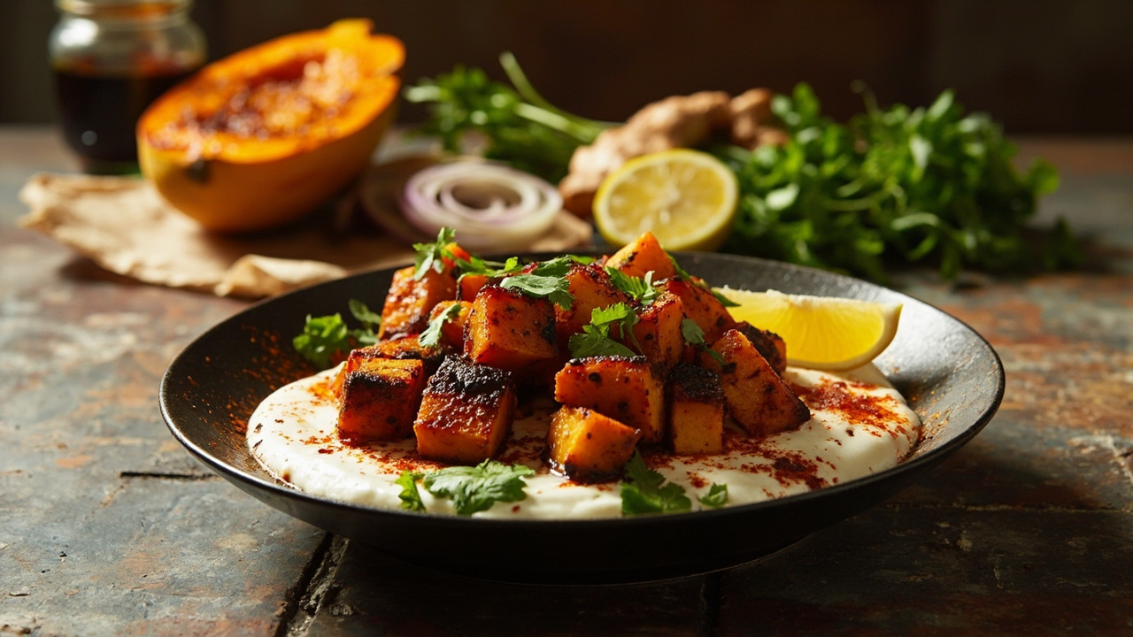 Smoky Butternut Squash Chaat with Yogurt and Cilantro
