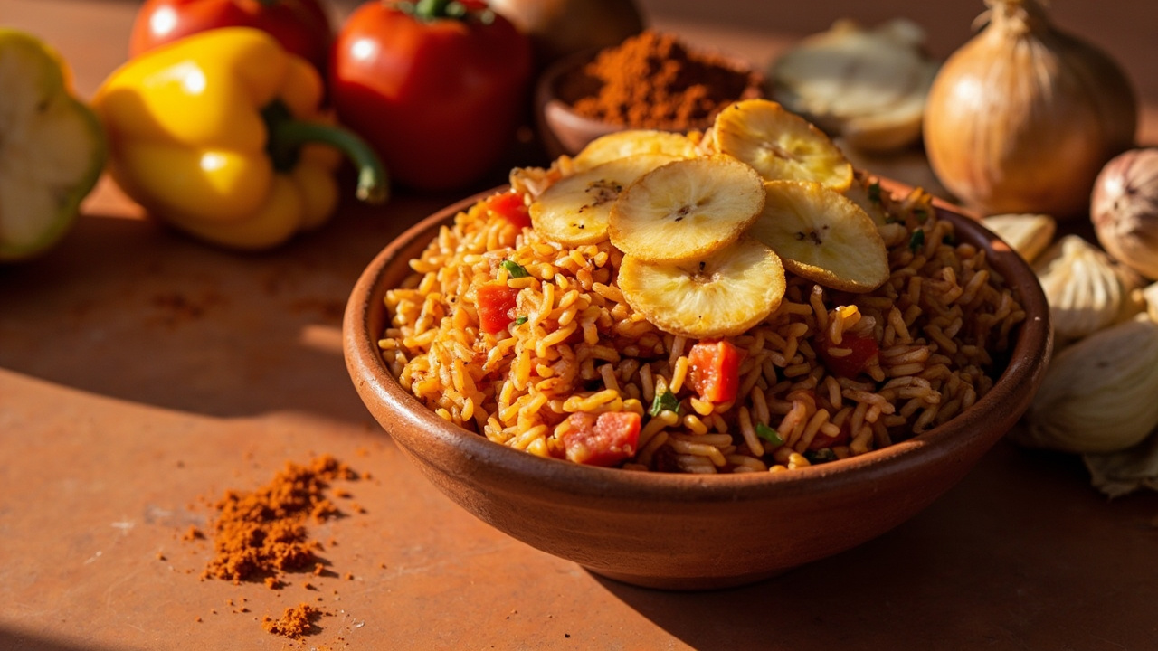 Smoky Jollof Rice with Bell Peppers and Tomato Sauce