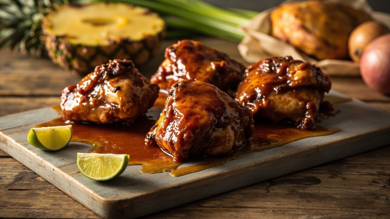 Smoky Pineapple Jerk Chicken Thighs