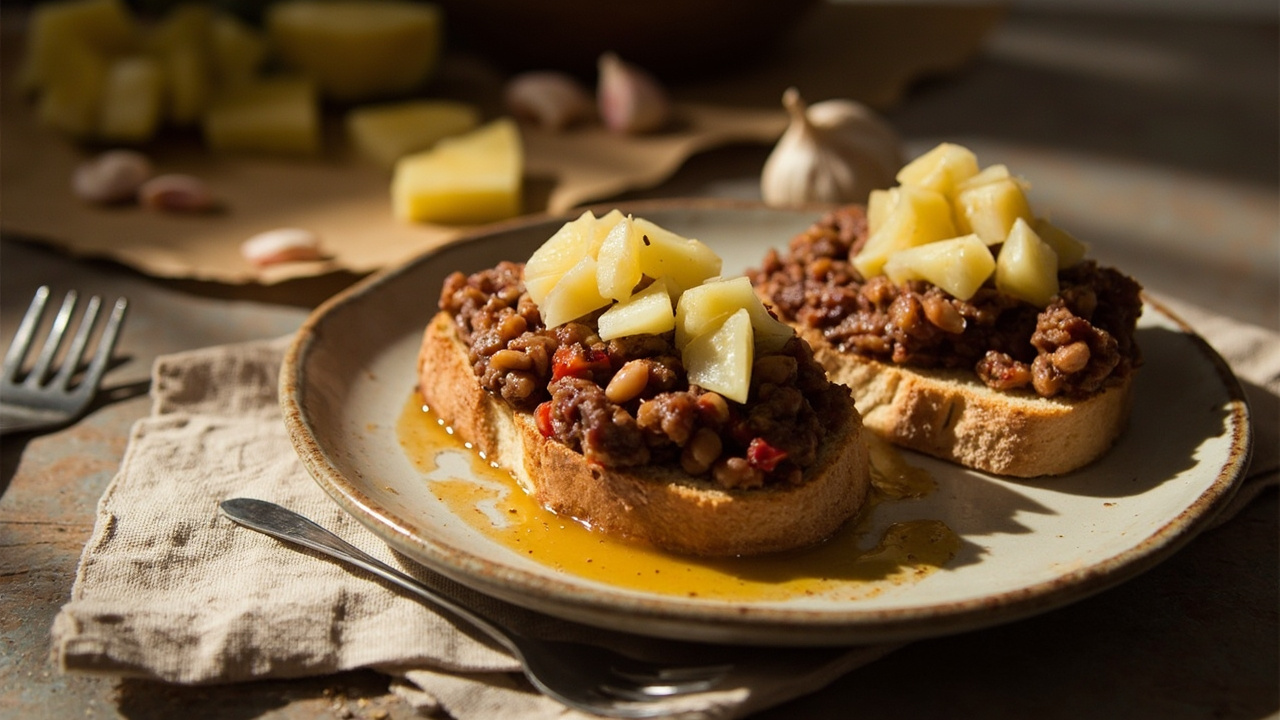 Smoky Pinto Bean Crostini with Brown Butter and Pineapple