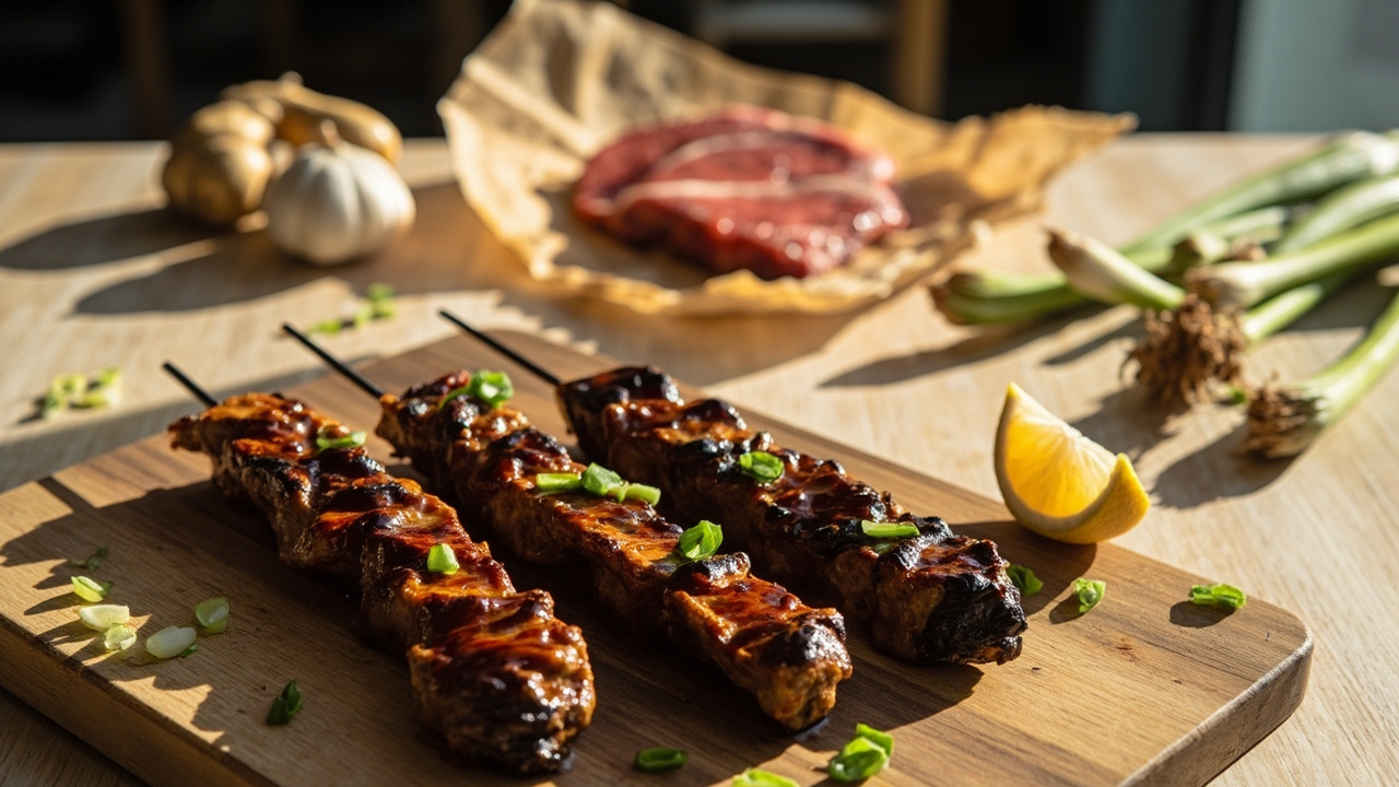 Smoky Soy‑Maple Beef Steak Skewers