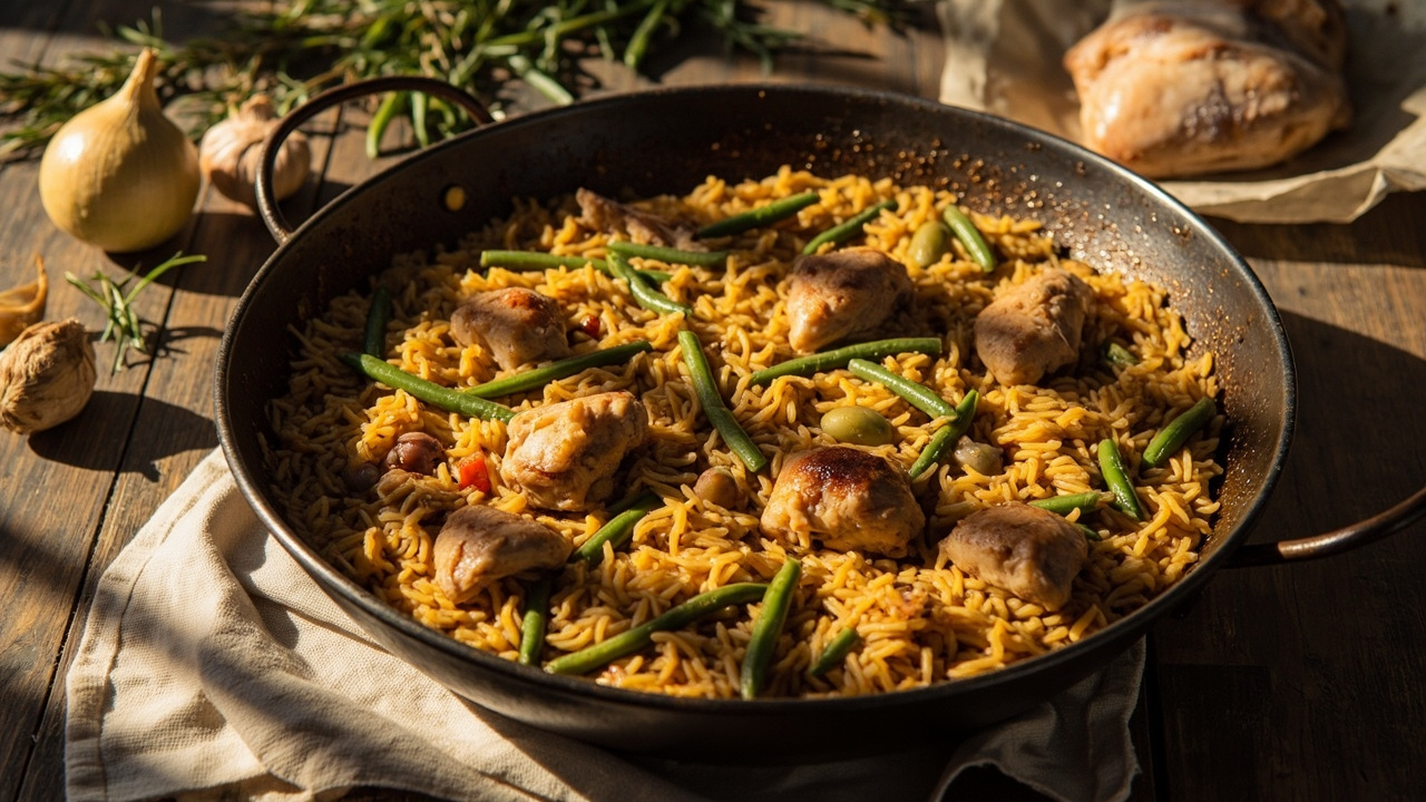 Socarrat Paella with Chicken, Green Beans and Butter Beans