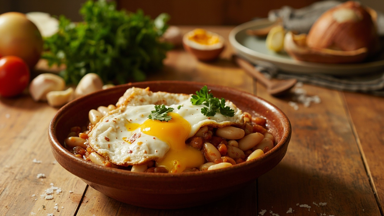 Sofrito-Soaked White Beans with Fried Egg