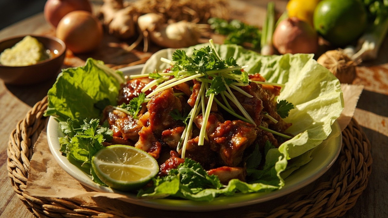 Somchai's Spicy Pork Belly Lettuce Wraps