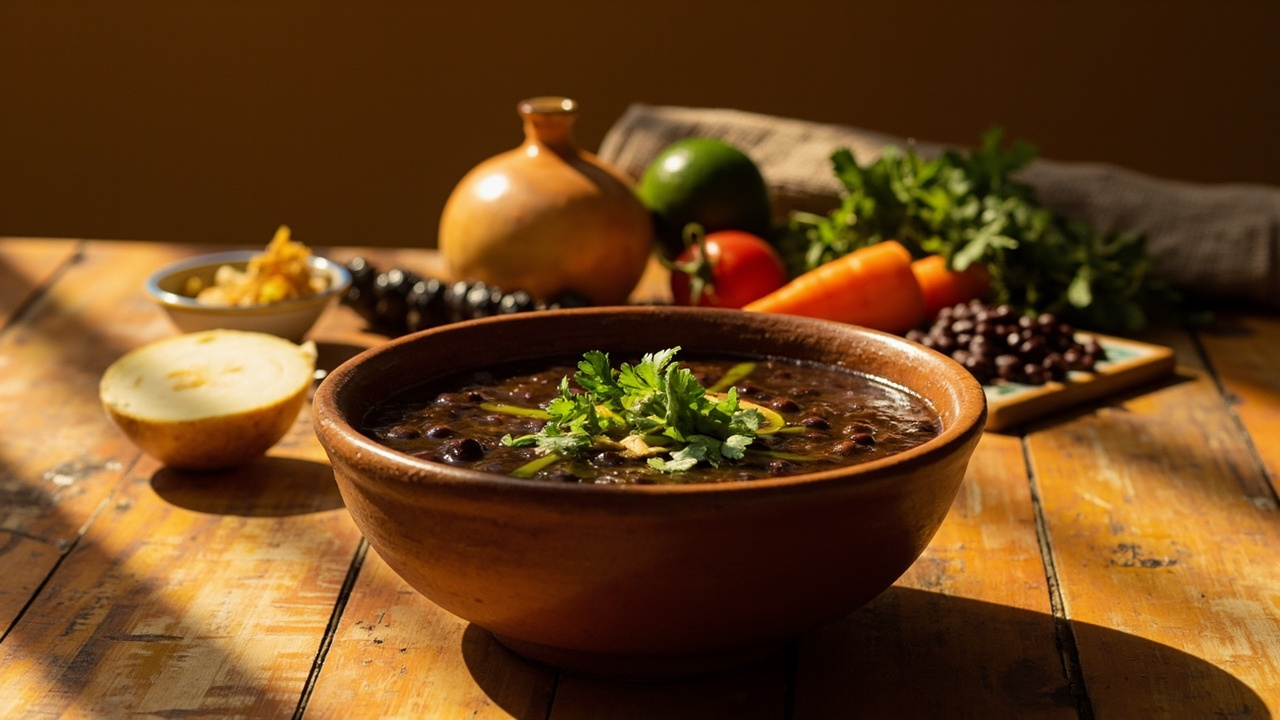 Sopa de Frijoles Negros con Limón y Cilantro