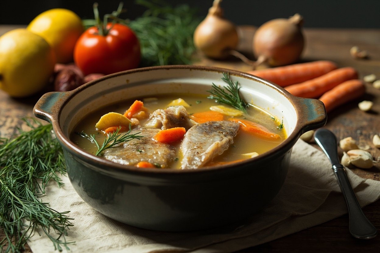 Sour Trout Soup with Lemon and Dill
