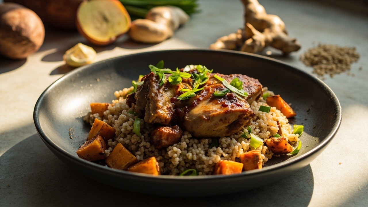 Soy-Ginger Chicken Thighs with Quinoa & Roasted Sweet Potato