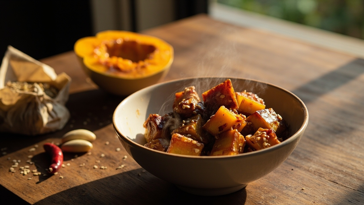 Soy-Glazed Butternut Squash Cubes with Sesame and Cayenne