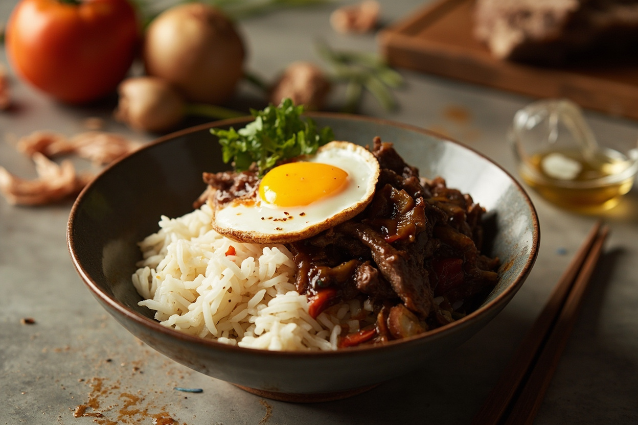 Soy-Simmered Beef and Onion Rice Bowl