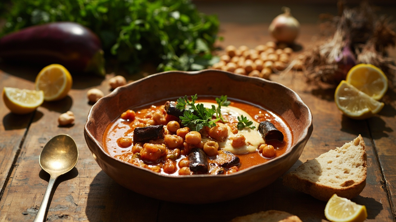 Spiced Chickpea and Eggplant Stew with Tahini and Herbs