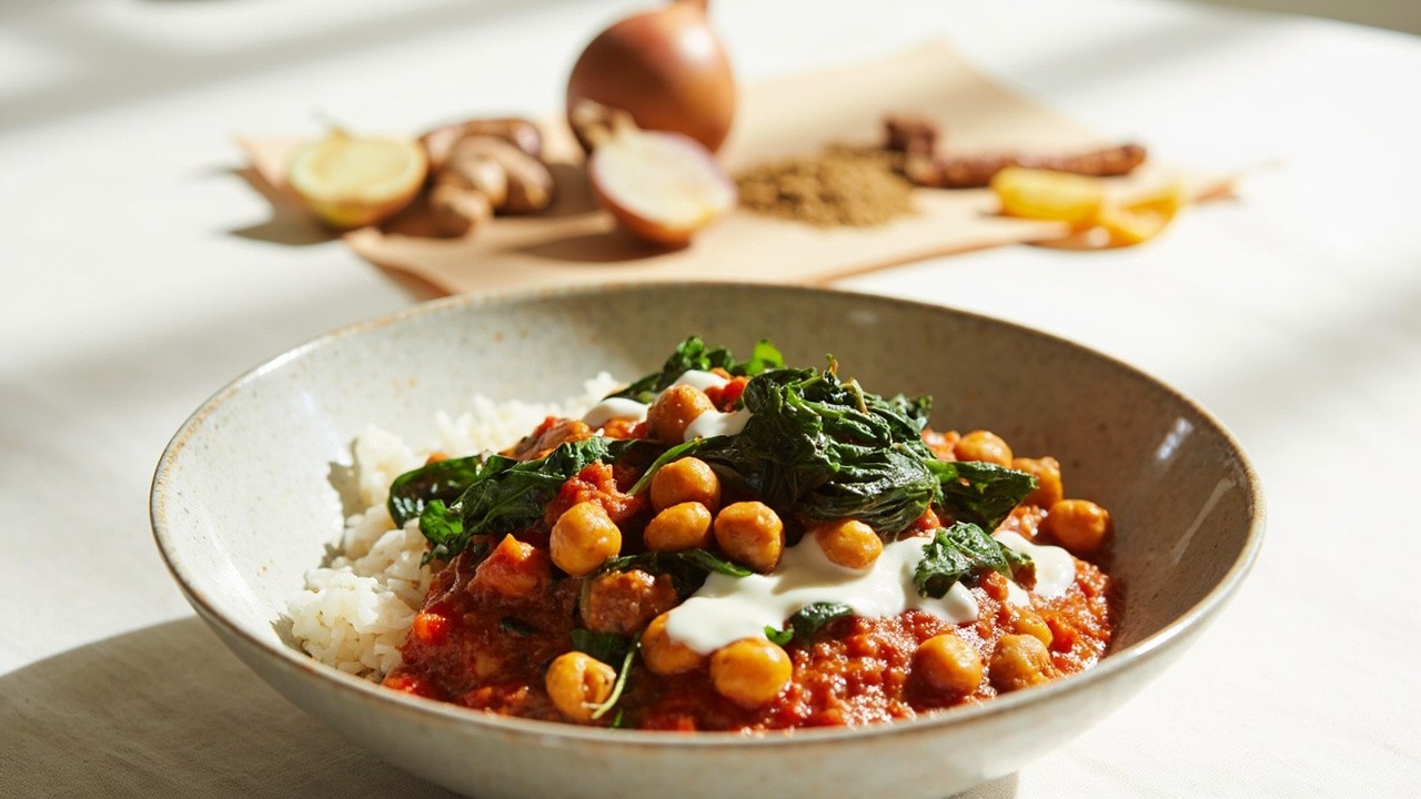 Spiced Chickpea and Spinach Curry with Tomato Sauce