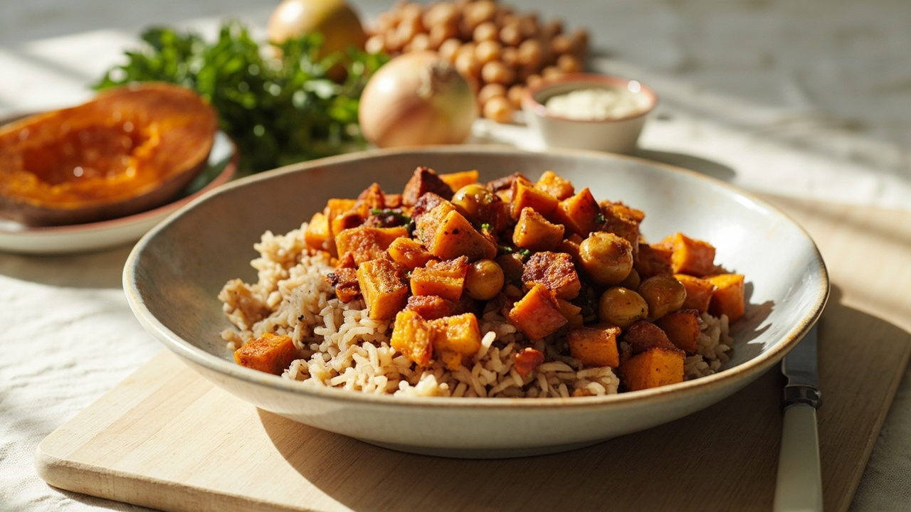 Spiced Chickpea & Sweet Potato Hash with Brown Rice