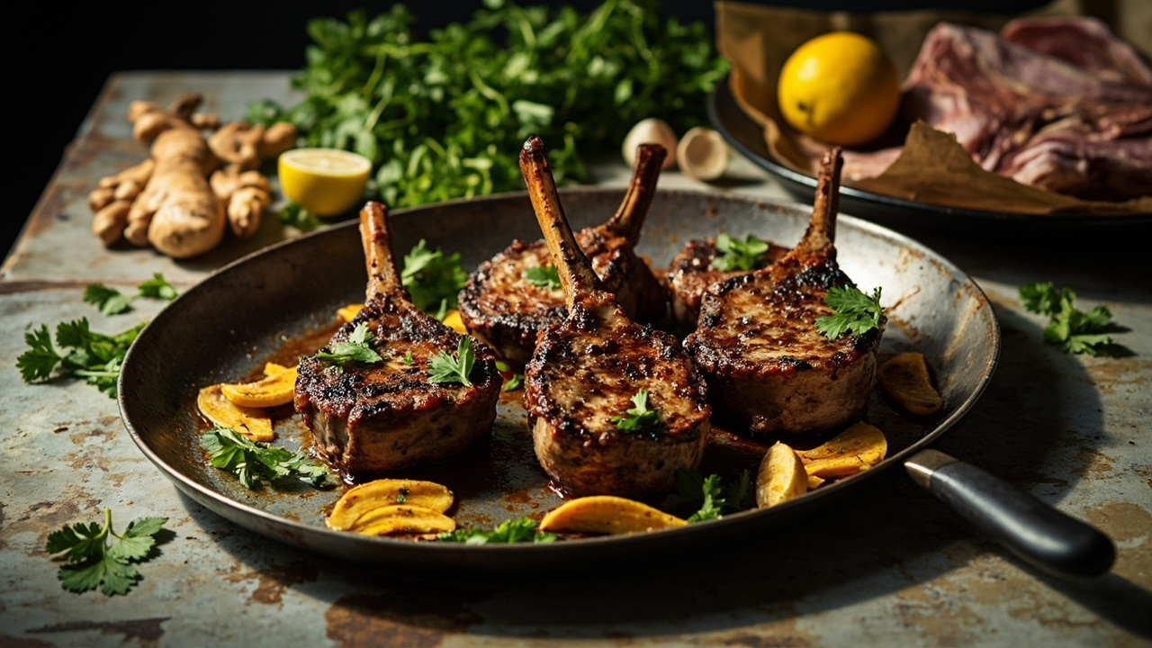 Spiced Lamb Chops with Yogurt Marinade and Charred Ginger