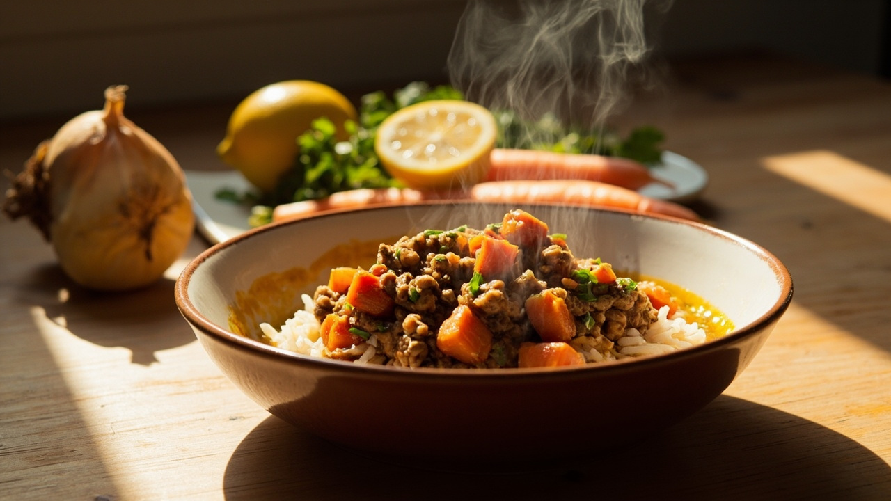 Spiced Lentil and Carrot Yassa over White Rice