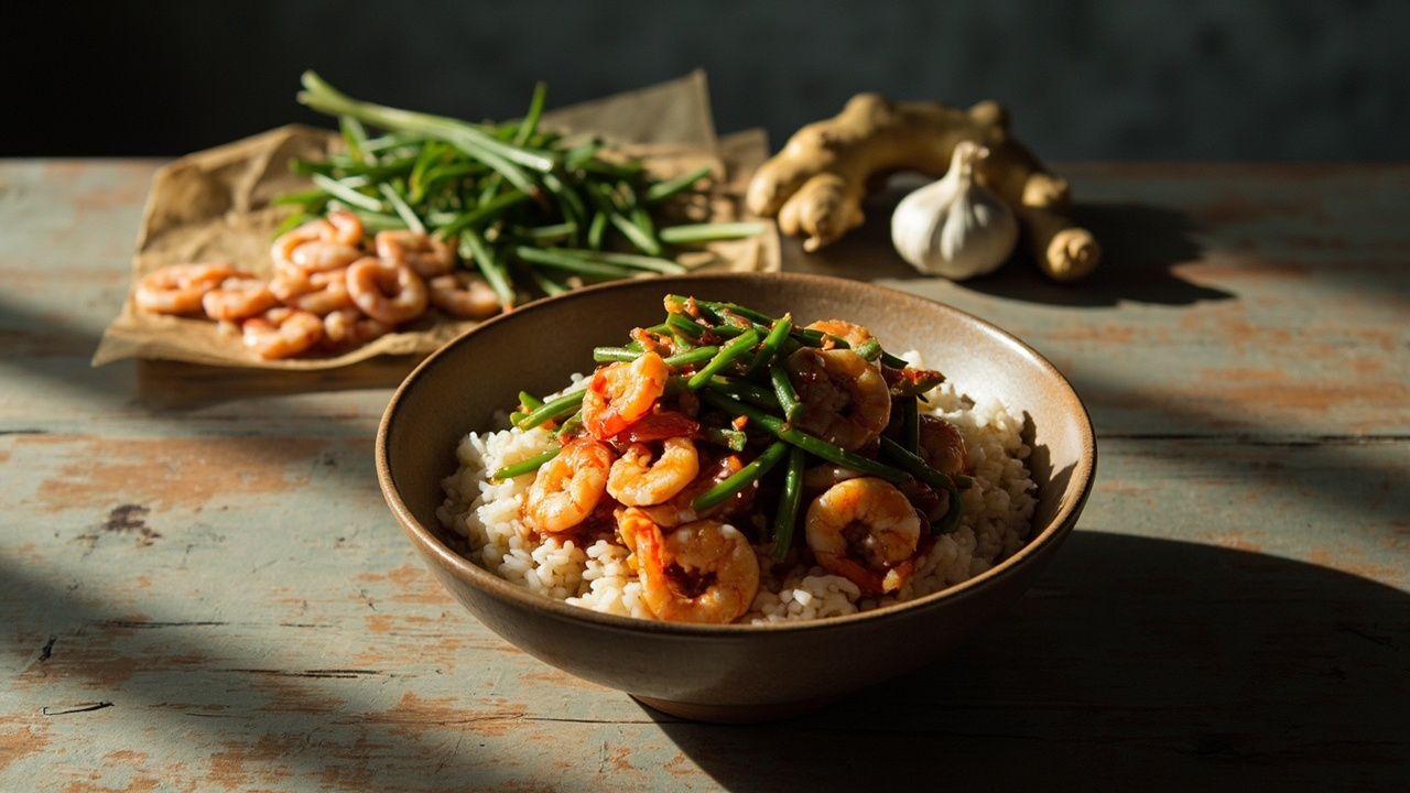 Spicy Sesame Shrimp and Green Bean Stir-Fry