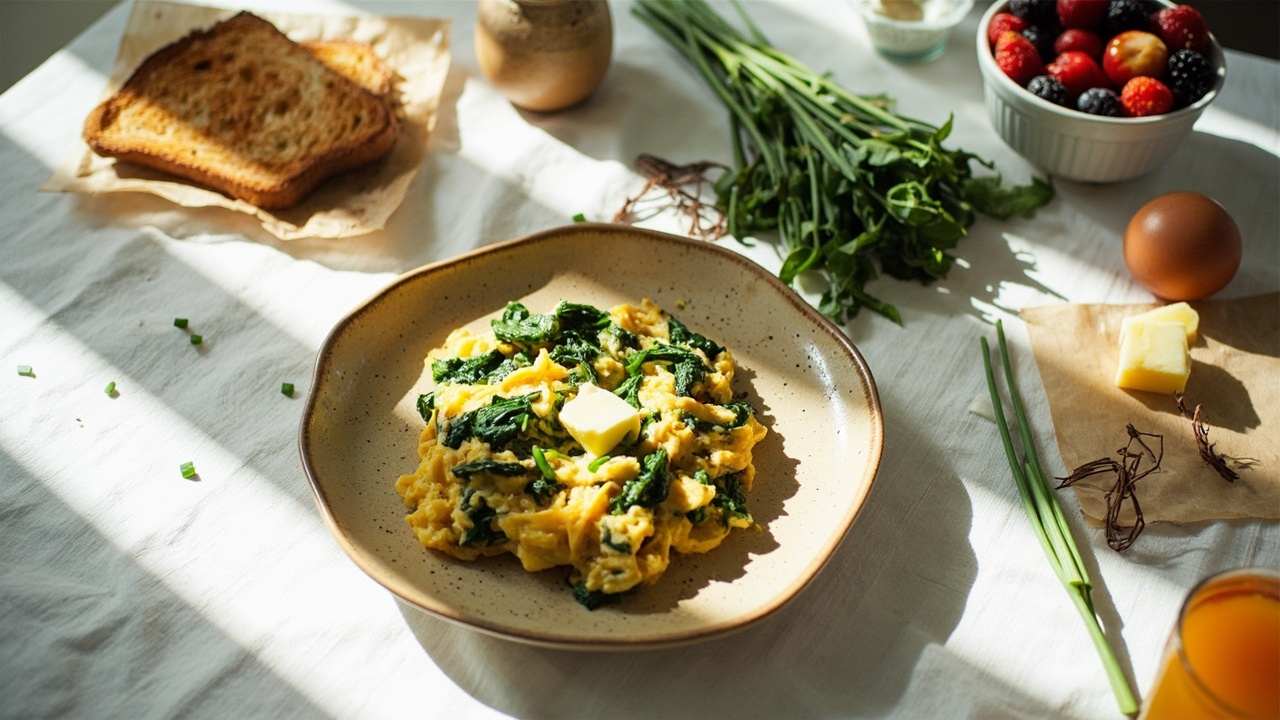 Spinach and Chive Egg Scramble