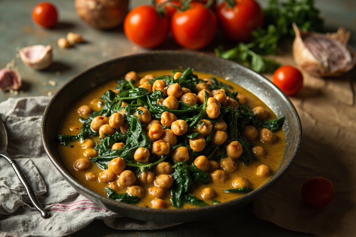 Spinach Chickpea Curry with Tomato