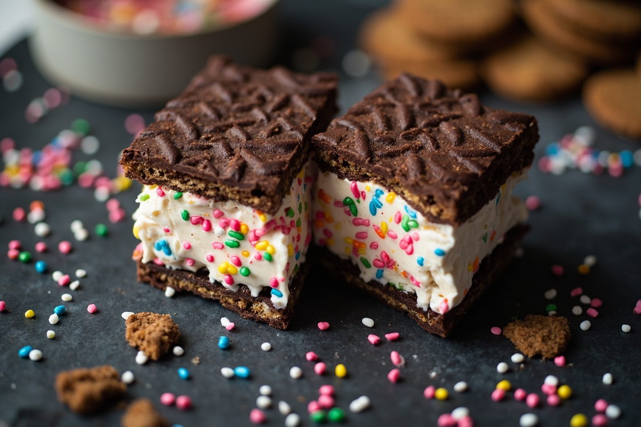 Sprinkle and Chocolate Wafer Ice Cream Sandwiches